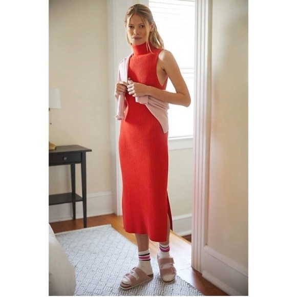 Daily Practice by Anthro Ribbed Turtleneck Midi Sweater Dress Sleeveless XSP - Picture 1 of 10
